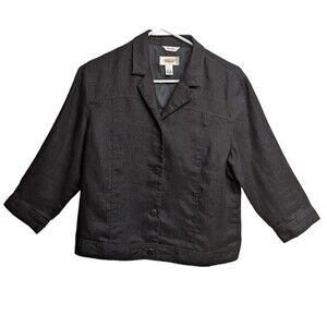 Talbots Blazer Irish Linen Short Button Down Casual Top Crop Jacket Black 10